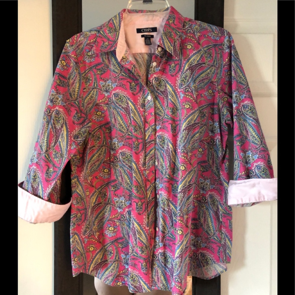 Paisley button down shirt with 3/4 cuffed sleeves